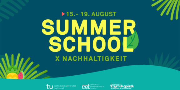 Sommerliche Strandatmosphäre. Text: Summer School X Nachhaltigkeit, 15. - 19. August