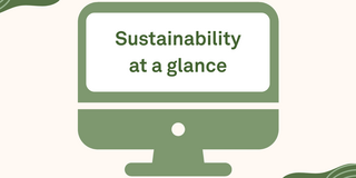 FAQ Sustainability The image shows a PC screen as a graphic. The screen displays the text “Sustainability at a glance"
