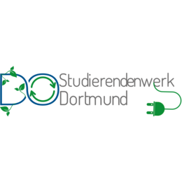 Logo of the Studierendenwerk Dortmund for the Sustainability Week. Green tendrils wind around the letters. At the end of the tendril is a socket plug.
