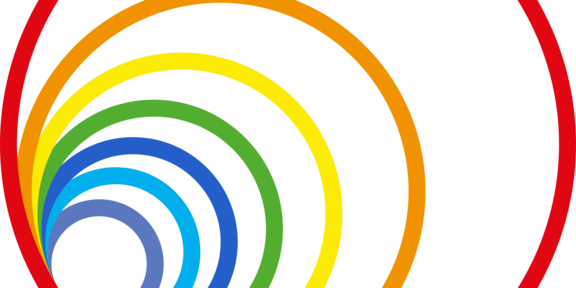 Spectral rings Rainbow-colored rings of different sizes that touch at one point.