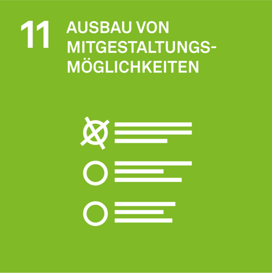 Ziel 11 der Nachhaltigkeitsstrategie: Ausbau der Mitgestaltungsmöglichkeiten. Darstellung als Icon: Liste mit Auswahlmöglichkeiten. Der erste Punkt ist angekreuzt worden.