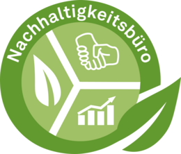 Three-part key visual of the sustainability office with symbols for social, economic and ecological aspects of sustainability.