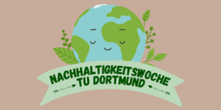 Logo der Nachhaltigkeitswoche der TU Dortmund - Eine freundliche Erdkugel mit Gesicht umringt von Pflanzen