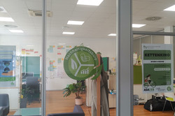 View of the entrance door to the sustainability office in the building