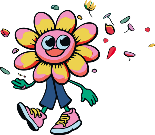 Illustrierte Sonnenblume mit Gesicht und Beinen. Bild wird im Zusammenhang mit der Nachhaltigkeitswoche verwendet. 