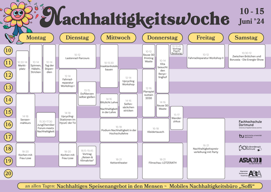 Weekly schedule with the program of this year's sustainability week.