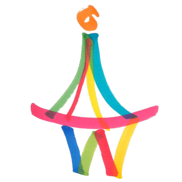 Logo des Wanderzirkus, ein durch breite Striche in verschiedenen Farben angedeutetes Zirkuszelt