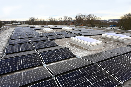 Photovoltaic systems on a building roof of the TU Dortmund.