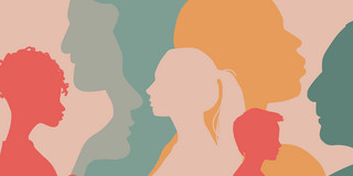 Personen Silhouetten Die Graphik zeigt die Silhouetten mehrerer Köpfe in unterschiedlichen Farben und Größen.
