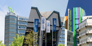 Collage aus drei Bildern von markanten Gebäuden der UA-Ruhr-Universitäten