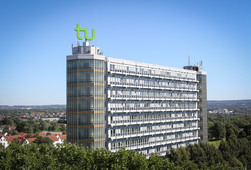 The Math Tower with the logo of TU Dortmund University on top of it
